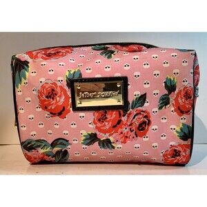 Betsey Johnson Floral Cosmetic Bag Small Makeup Case Polka Dot Skulls New No Tag